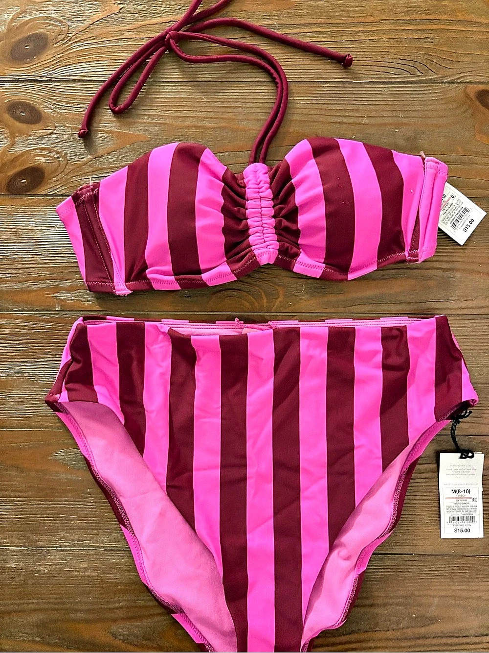 Shade & shore Striped Bikini Set in Pink & Purple